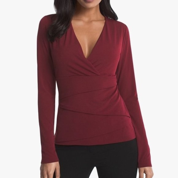 White House Black Market Tops - White House Black Market Burgundy Wrap Long-Sleeve Top